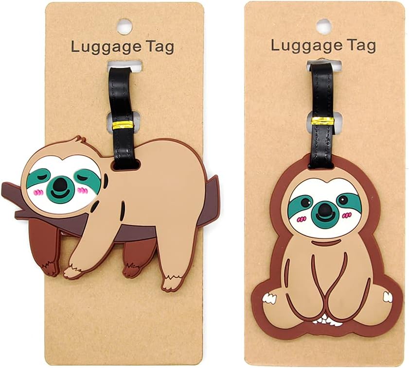 Sloth Luggage Tags for Suitcases 2-Pack Cute Silicone Luggage Tag with Name ID Card Funny Suitcase Label
