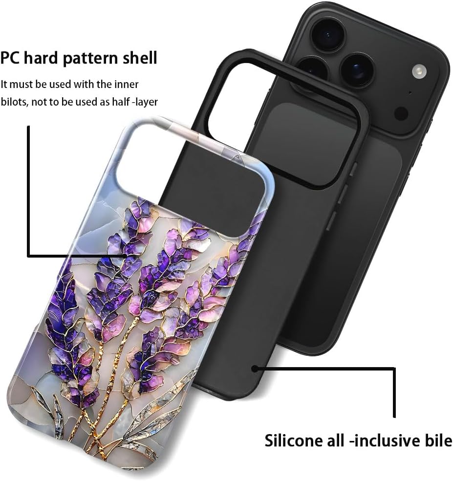 Case for iPhone 17 Pro Max - Slim Fit Anti-Scratch Phone Case for Girl Women - Lavender Stained Glass Purple Floral (Glossy)