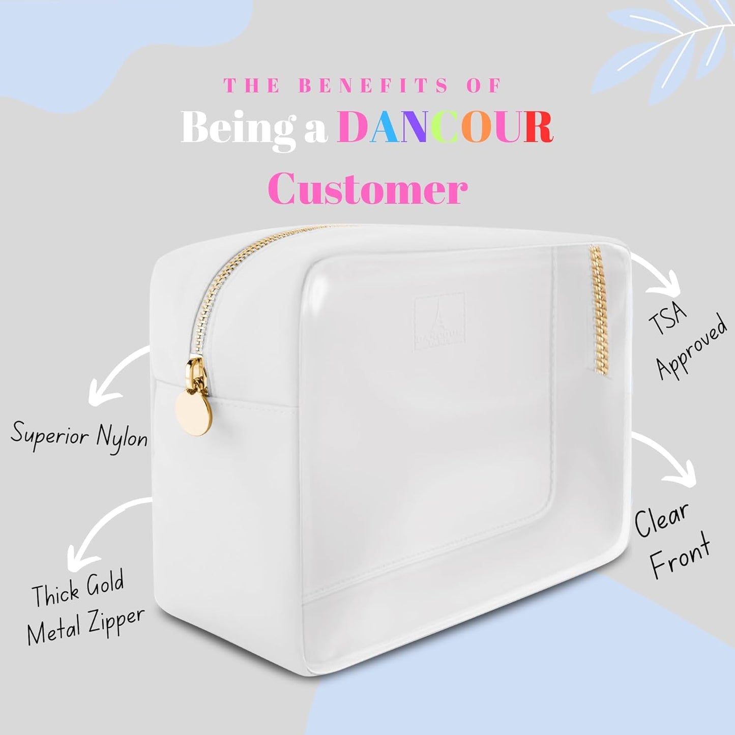 DANCOUR Clear Large Makeup Bag Travel Cosmetic Pouch TSA-Approved Transparent Toiletry Organizer Storage Case (White)