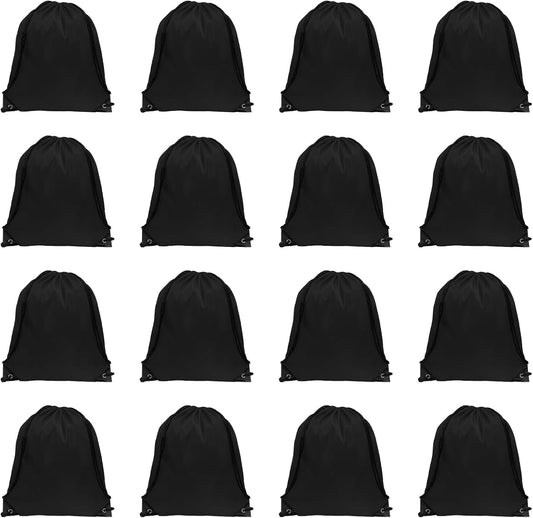 GoodtoU Drawstring Bags, Bulk Nylon Backpacks - Drawstring Gym Bag & Back Bag Cinch Sack for Sport, Traveling, Team (Black, 16Pcs)