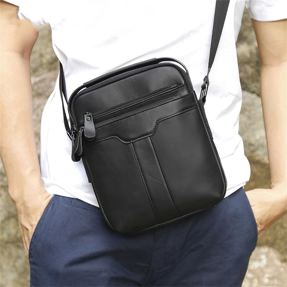 Men's Genuine Leather Crossbody Bag, Business Casual Handbag for Daily Use, Compact Messenger Shoulder Purse