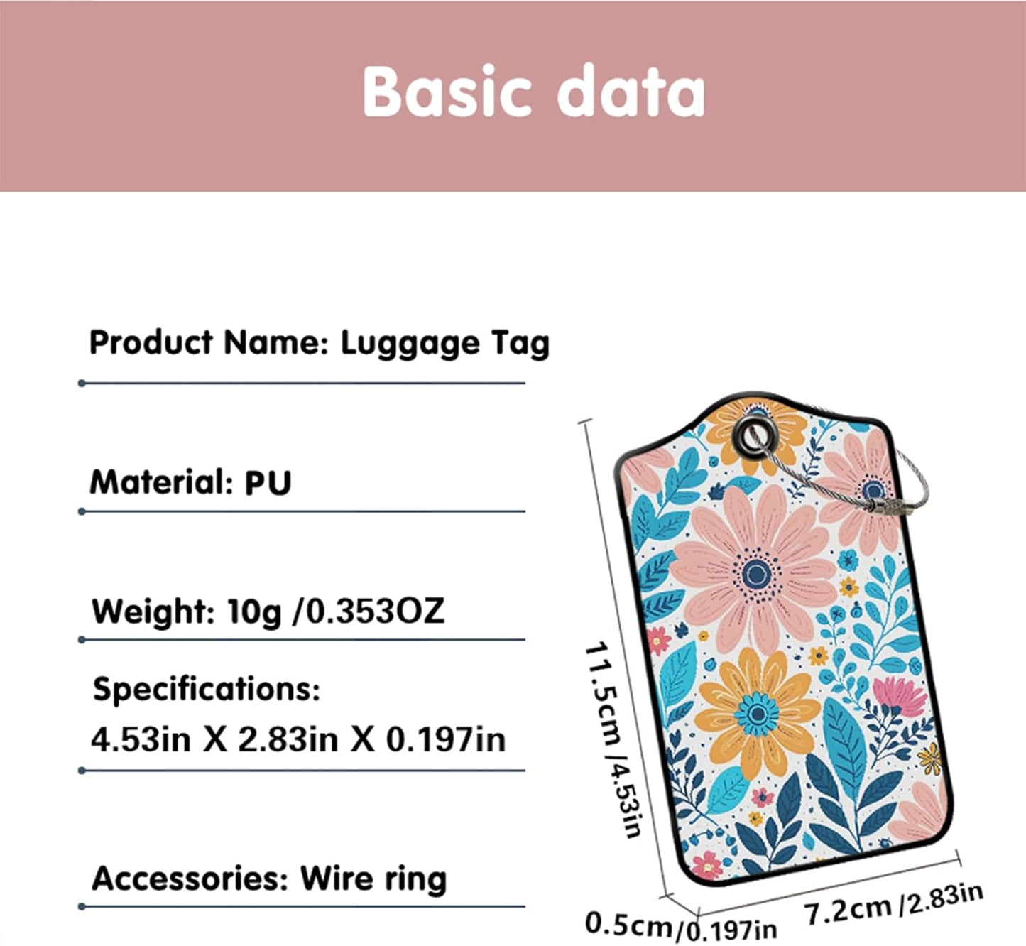 2 Pack Flowers Leather Luggage Tags for Suitcases, Travel Bag Tags with Privacy Cover ID Label with Stainless Steel Loop for Women Men Girls Backpack Gift (Pink Yellow)