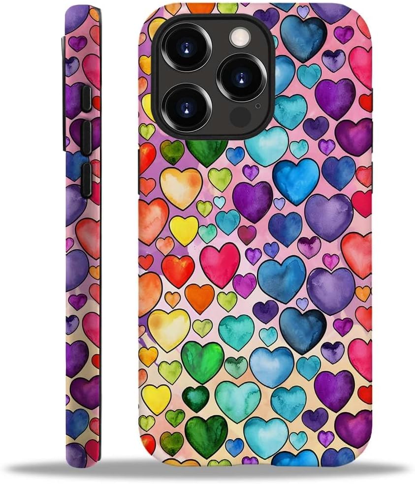 SEized Case Compatible with for iPhone 14 Pro Max,Colorful Heart Lovely Cute Pink Phone Case for Girl Women Boy Men,Durable Protection Case for iPhone 14 Pro Max