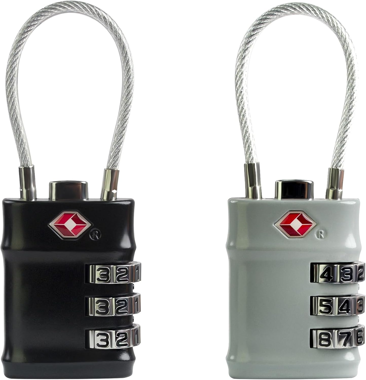 Suitcase Locks TSA Approved, Small Combination Cable Padlock, TSA Locks for Luggage, Combo Padlocks with Code for Backpack Zipper, Gym Locker, Ammo Can, Guitar Gun Case, Box (Black+Gray)