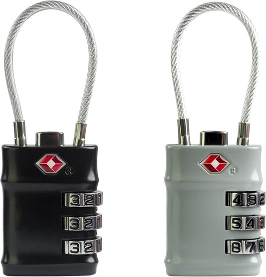 Suitcase Locks TSA Approved, Small Combination Cable Padlock, TSA Locks for Luggage, Combo Padlocks with Code for Backpack Zipper, Gym Locker, Ammo Can, Guitar Gun Case, Box (Black+Gray)