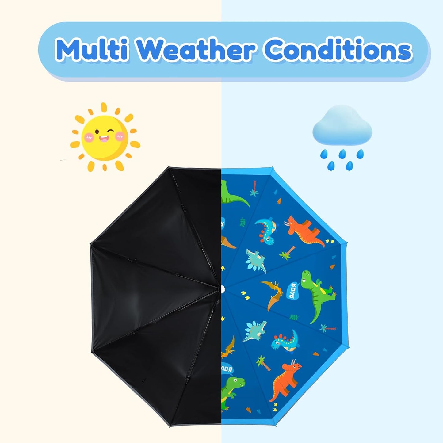 Autoamtic Kids Umbrella UV Resistant, Folding Compact Umbrella 360° Reflective Strip for Travel Outdoor, Lightweight Cute Kids Parasol Anti-rebound Safe for Toddler