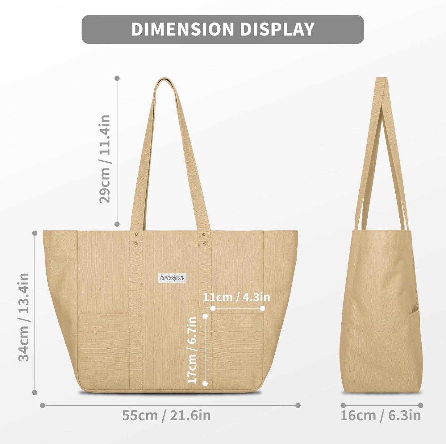HOMESPON Large Canvas Tote Bag for Women Everything Bag with Pockets and Laptop Sleeve