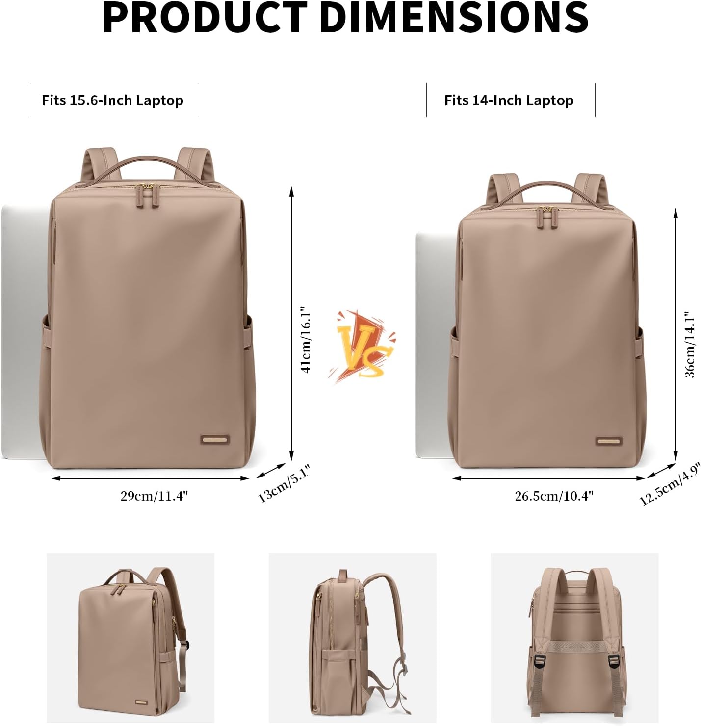 Stylish Laptop Backpack for Women Airline Approved Perfect for Work College and Travel Multi-Functional Casual Daypack Fits 14 Inch Notebook (Champagne)