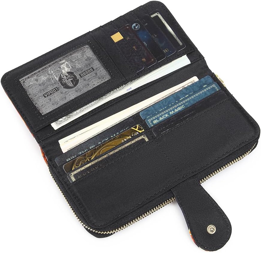Women Wallet Card RFID For Womens Holder Blocking Credit Small Zipper Purse Pocket Bifold Slim Coin ID Ladies Wristlet Clutch Large Capacity Window Case Travel Zip Women's