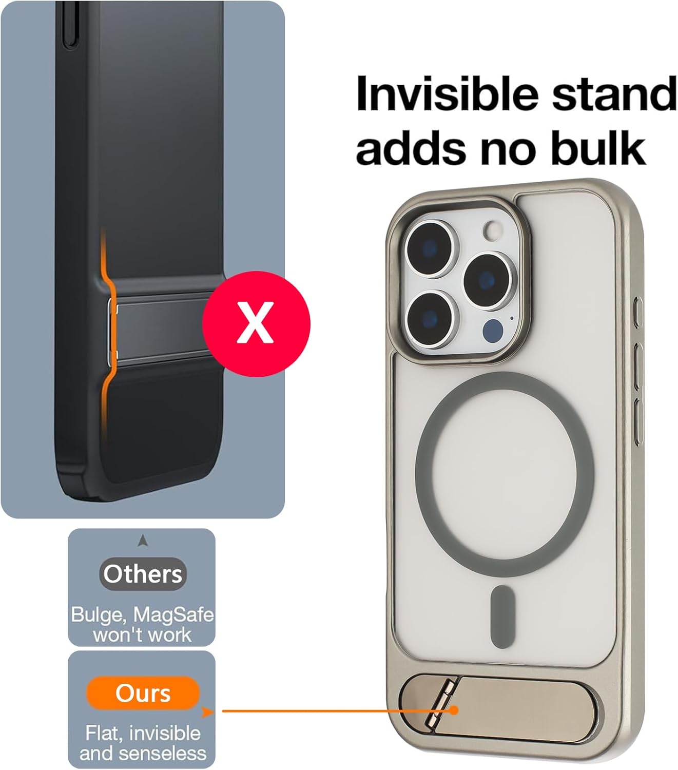 Tikoo Strong Magnetic for iPhone 16 Pro Case with Magsafe and Built-in Invisible Kickstand Slim Translucent Matte Military Grade Protective Phone Case for iPhone 16 Pro 6.3”