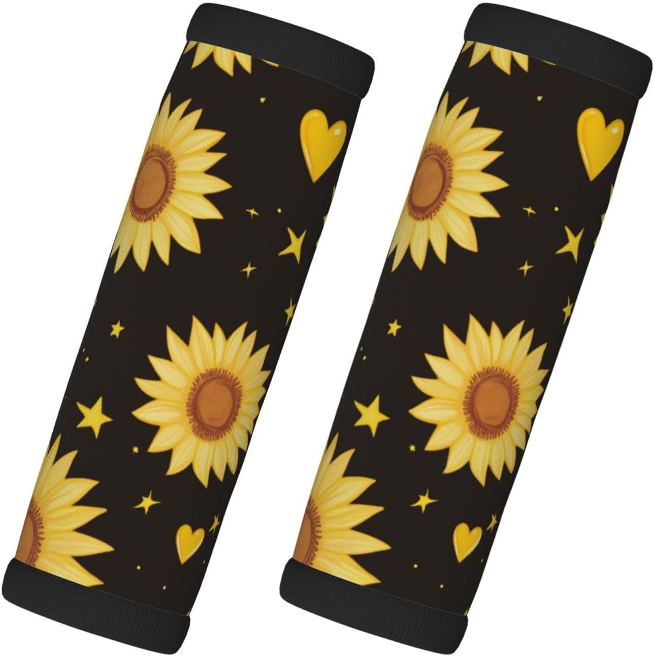 Yellow Sunflowers Stars Heart Luggage Handles Wrap Grips For Suitcases Luggage Travel Accessories For Airplane 2pcs