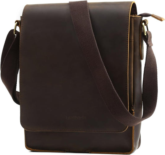 Leathario Crossbody Bag for Men Genuine Leather Small Messenger Shoulder Purse Side Vintage Satchel for Work Travel Daily