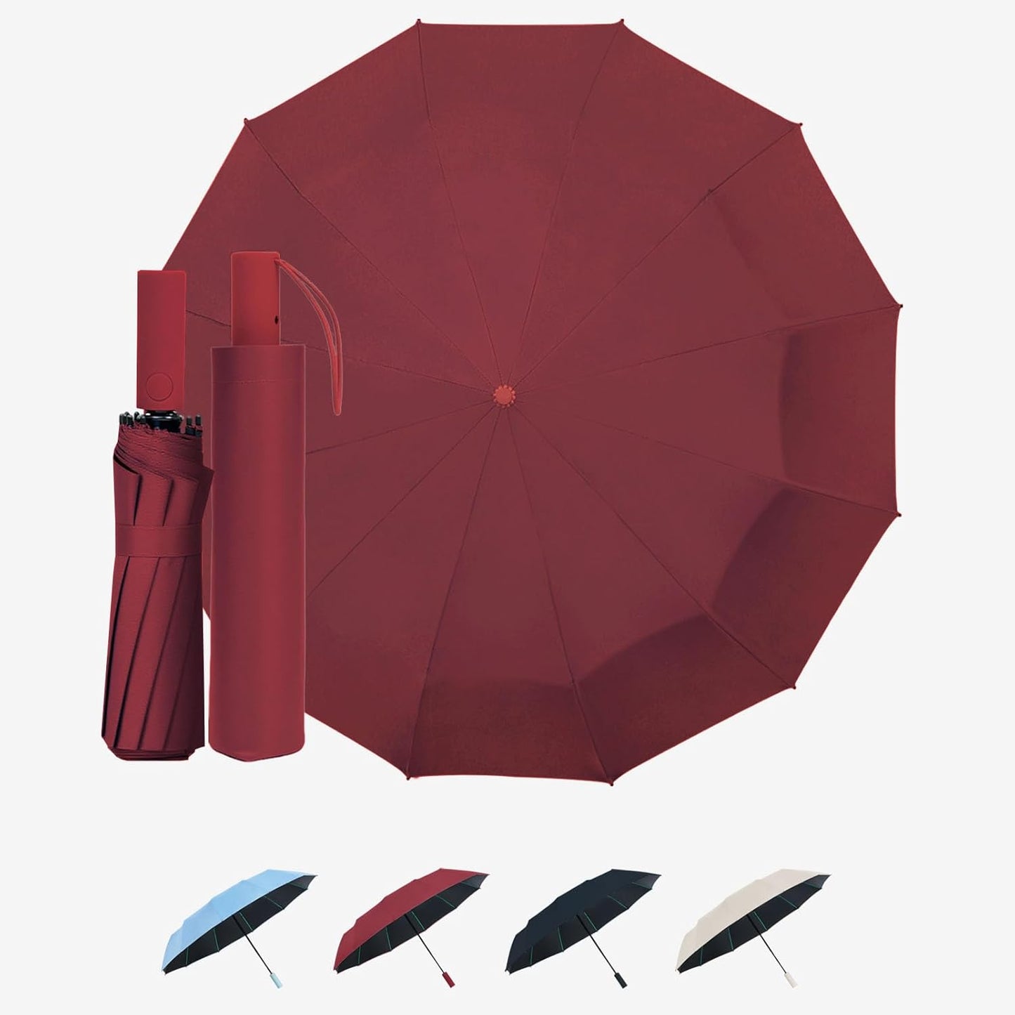 Large Automatic Umbrella - Windproof Travel Compact Folding Umbrella with Automatic Open & Close for Men and Women -creamy-black
