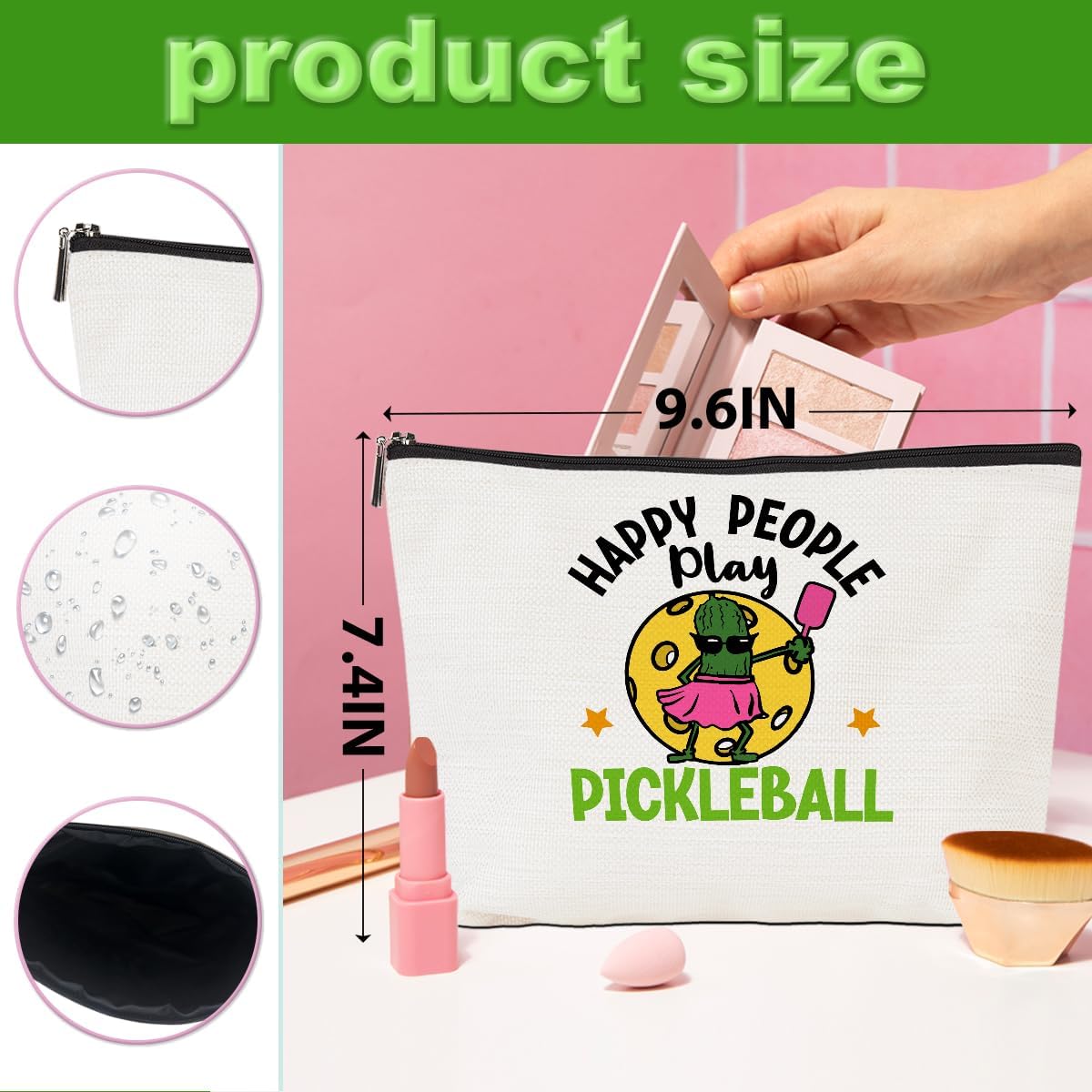 2pcs Funny Pickleball Gifts Makeup Bag, Ball Player Cosmetic Bag Ball Lover with Zipper Pouch Accessories Pickleball Lover Gifts for Girls Women Fans Player Mom Sister Christmas Birthday Gifts