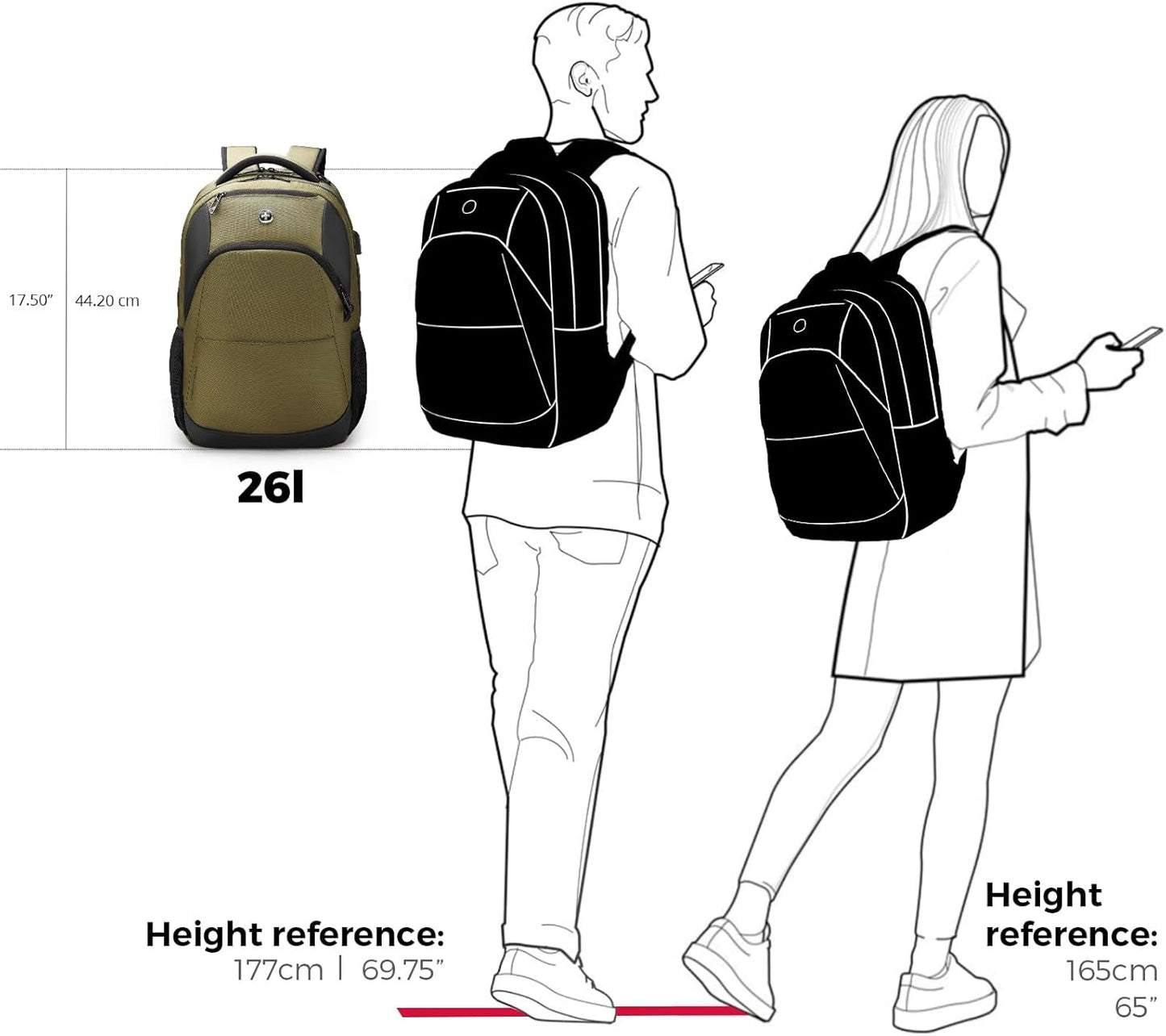 Swissdigital Design Business Laptop Backpack, College Laptops Backpack with USB Charging Port for Men and Women Fits 16 Inch Notebook, Olive | ANDWIL