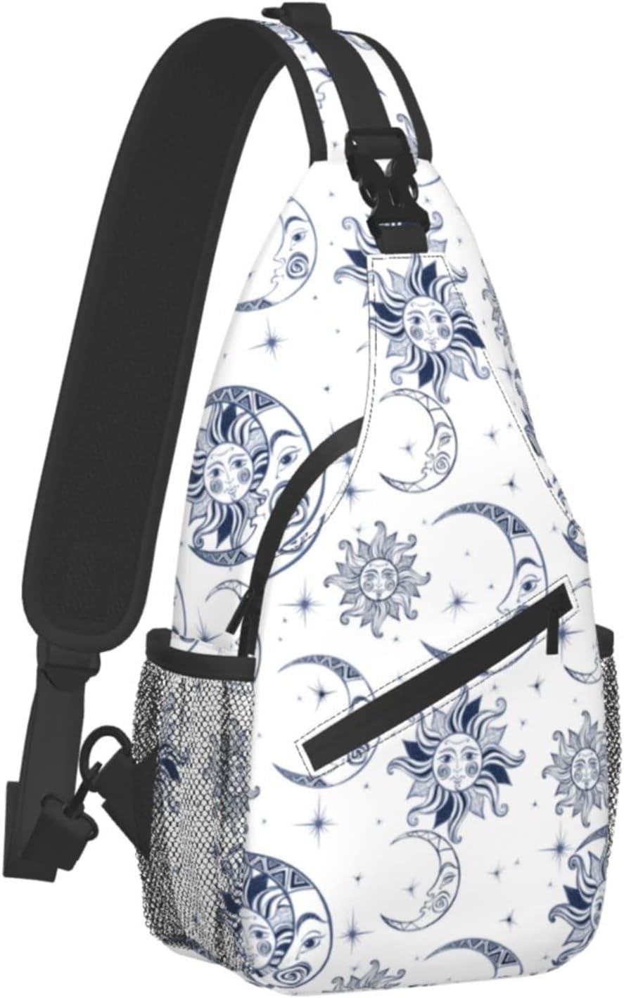 bassyil Sun Moon Sling Bag Crossbody Travel Hiking Chest Backpack Shoulder Daypack for Women Men
