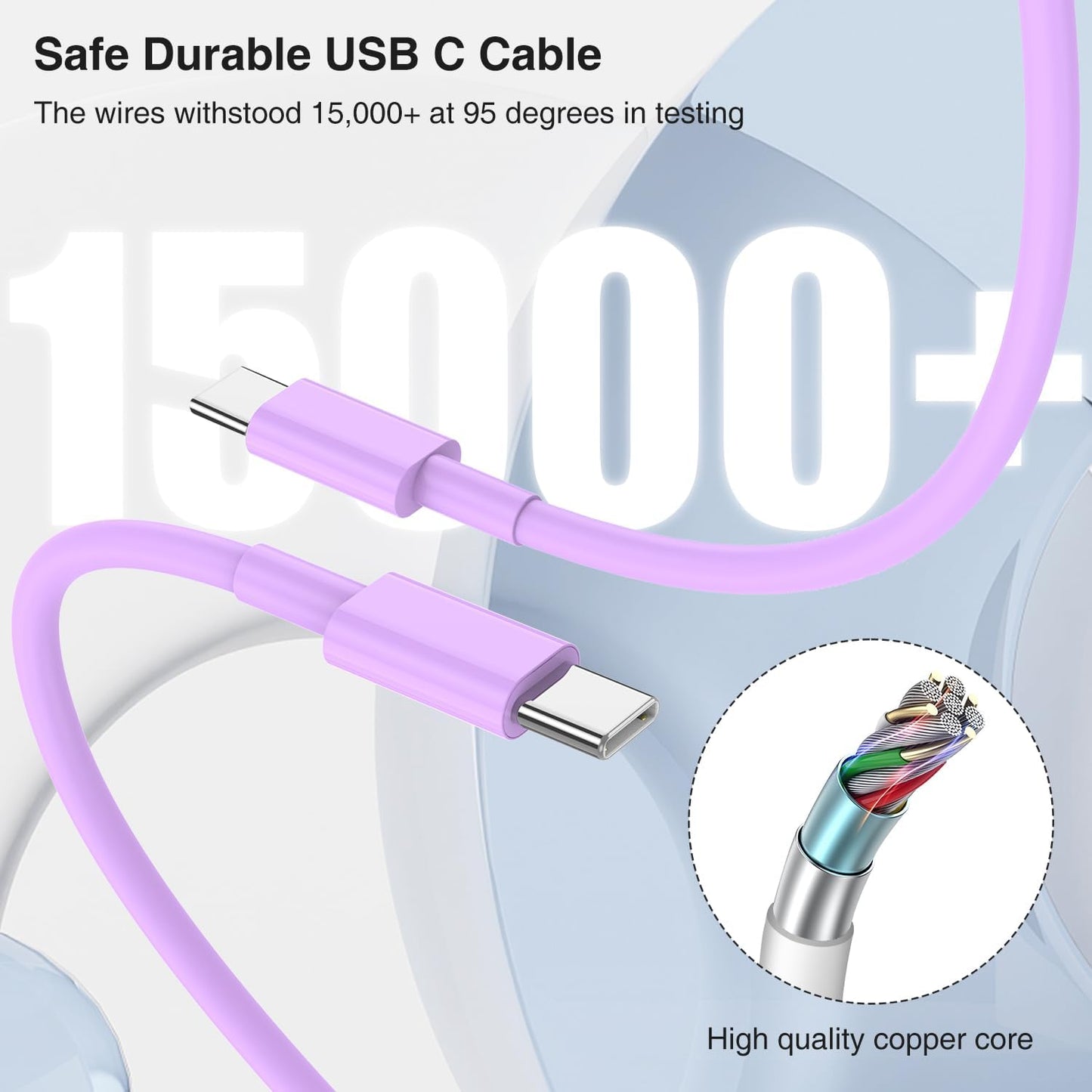 iPhone 16 15 Fast Charger 10ft, USB C Charging Block and Long Type C to C Cable Cord,Wall Plug Power Adapter Cube Brick for Apple 16 Pro Max/16 Pro/15 Plus/15 Pro Max/iPad 12.9/11 inch/Air/Mini-Purple