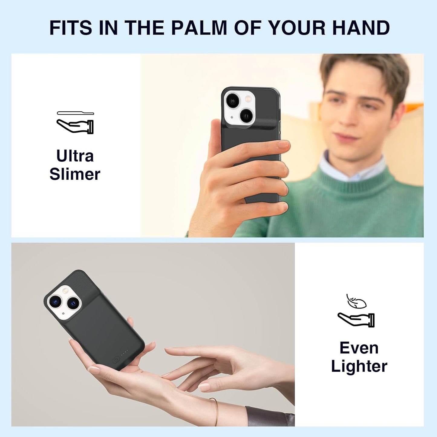 Battery Case for iPhone 13/13 Pro/14/14 Pro/15/15 Pro, Ultra-Slim Wireless Fast Charging Case Extend Rechargeable Anti-Fall Soft-TPU Charger Case for iPhone 13/13 Pro/14/14 Pro/15/15 Pro 6.1"