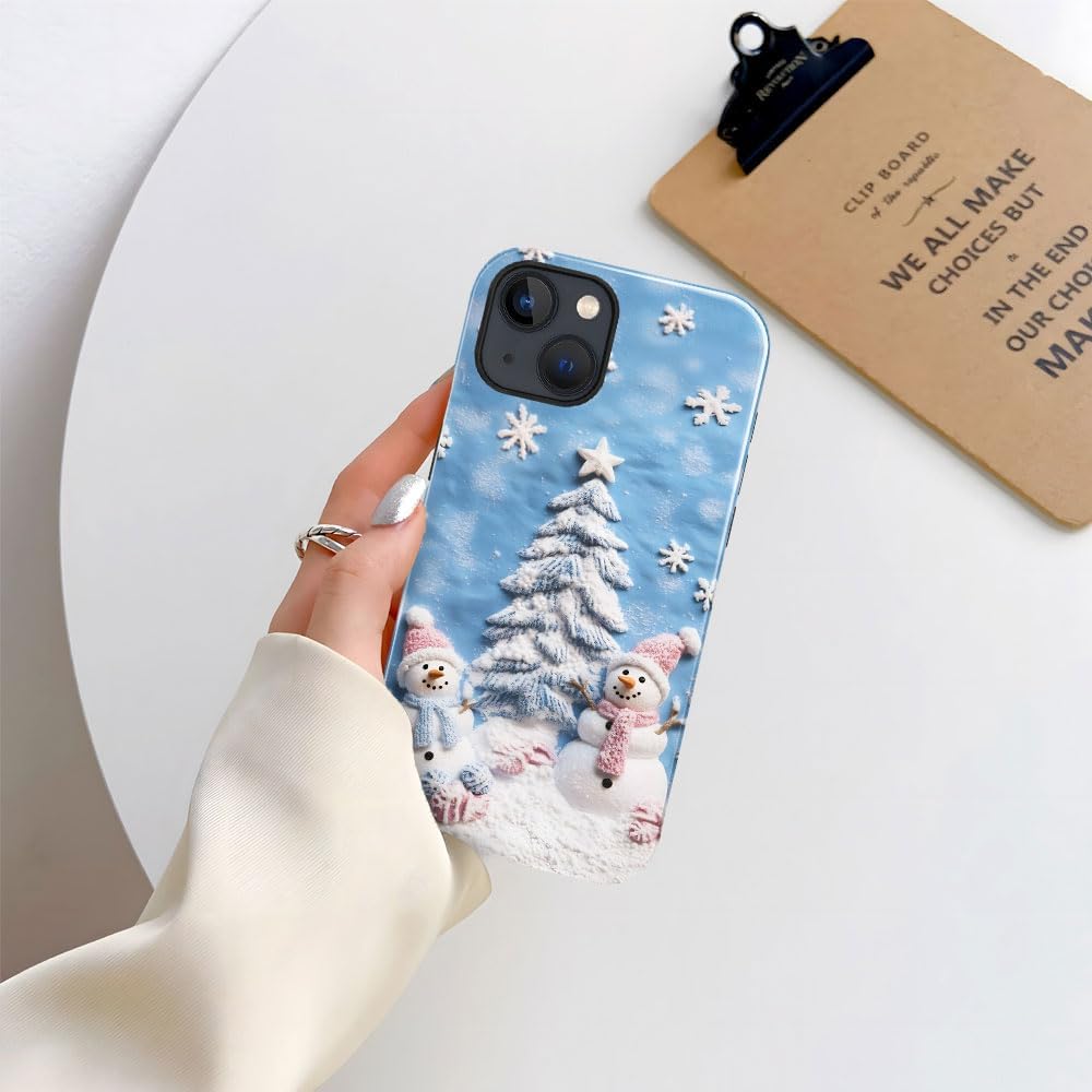 Case for iPhone 13 - Slim Fit Anti-Scratch Phone Case for Girl Women - Snowman Winter Christmas Tree (Glossy)