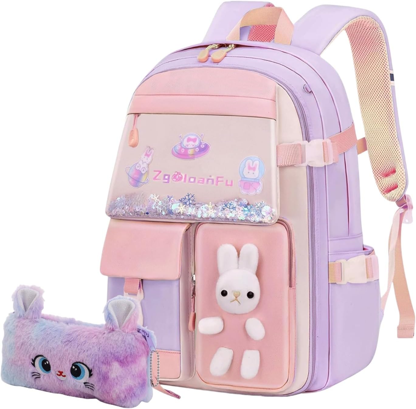 Girls Backpack, Kids Backpack for Girls School Bunny Book Bag for Elementary Primary School Kindergarten Elementary Preschool Middle