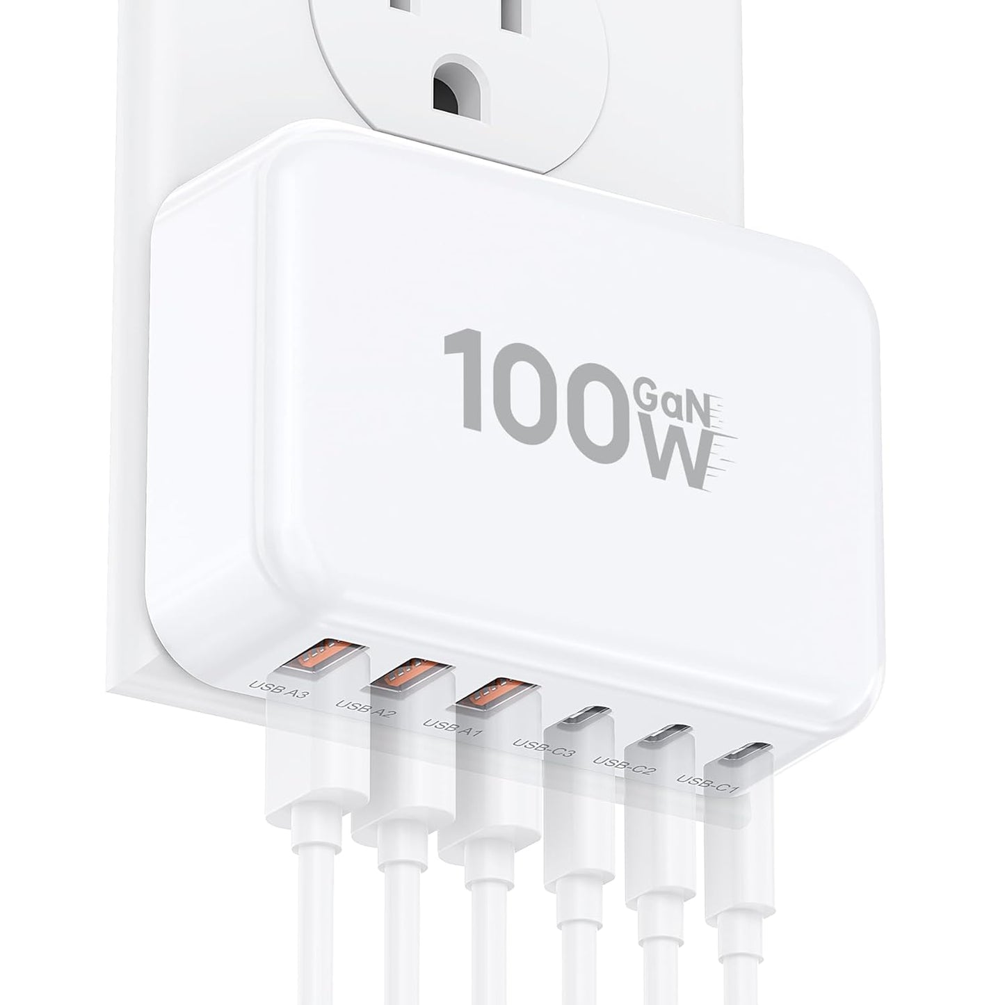 Fast Charger Block, GaN 6 Port USB C Charging Station Hub Cube, 100W Multiport Type C Wall Charger Power Strip Plug with PD 3.0+QC for iPhone13 14 15 16 17 Pro Max XR XS 8 7, Samsung, iPad, Table