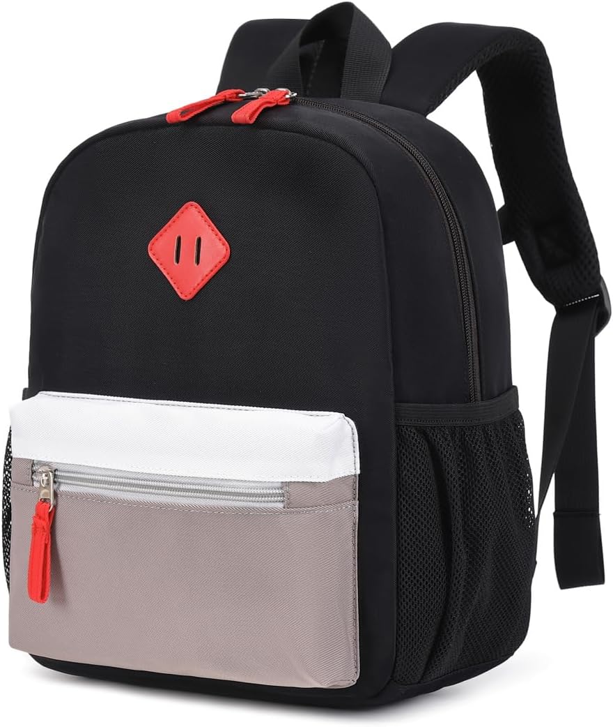 Toddler Backpack, 12inch Preschool Backpack for Kids Boys and Girls 2-4 Kindergarten Preschool Bookbag with Chest Buckle (Black Grey, Small)