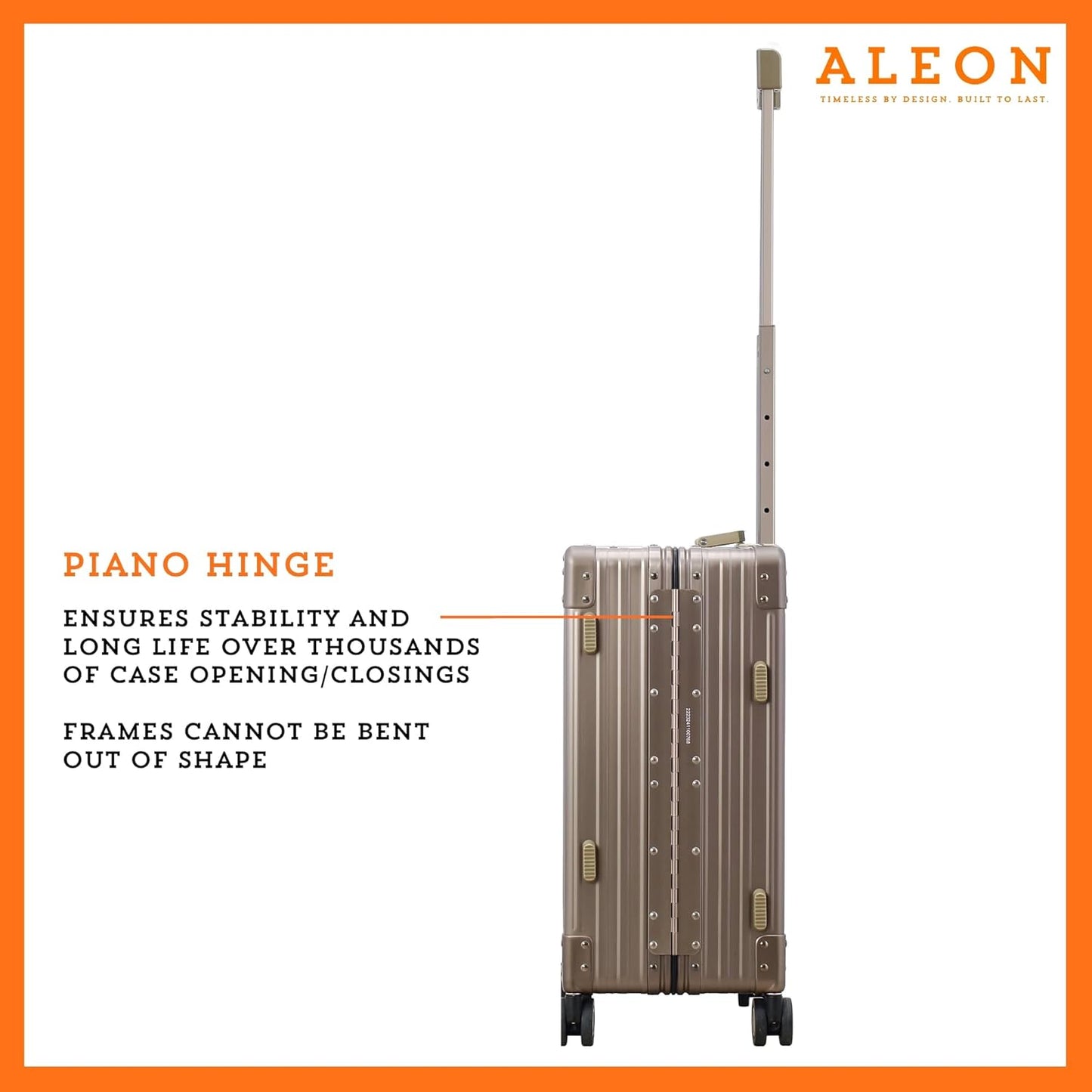 Aleon All Aluminum Lightweight Carry-On Luggage - Hardside Carry-On Suitcase, TSA Approved, Hard Shell Suitcase for Travel, Airline Approved 21 Inch Hard Spinner Wheels Luggage (Bronze)