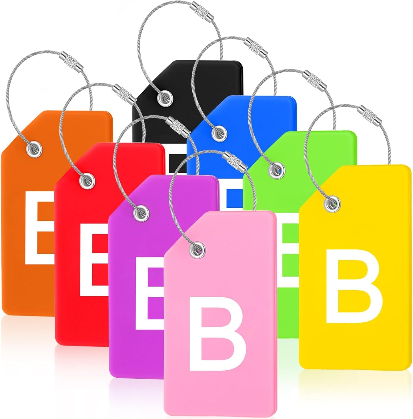 8 Pcs Initial Letter A-Z Luggage Tags Silicone Suitcase Instrument Tag with Name Card and Stainless