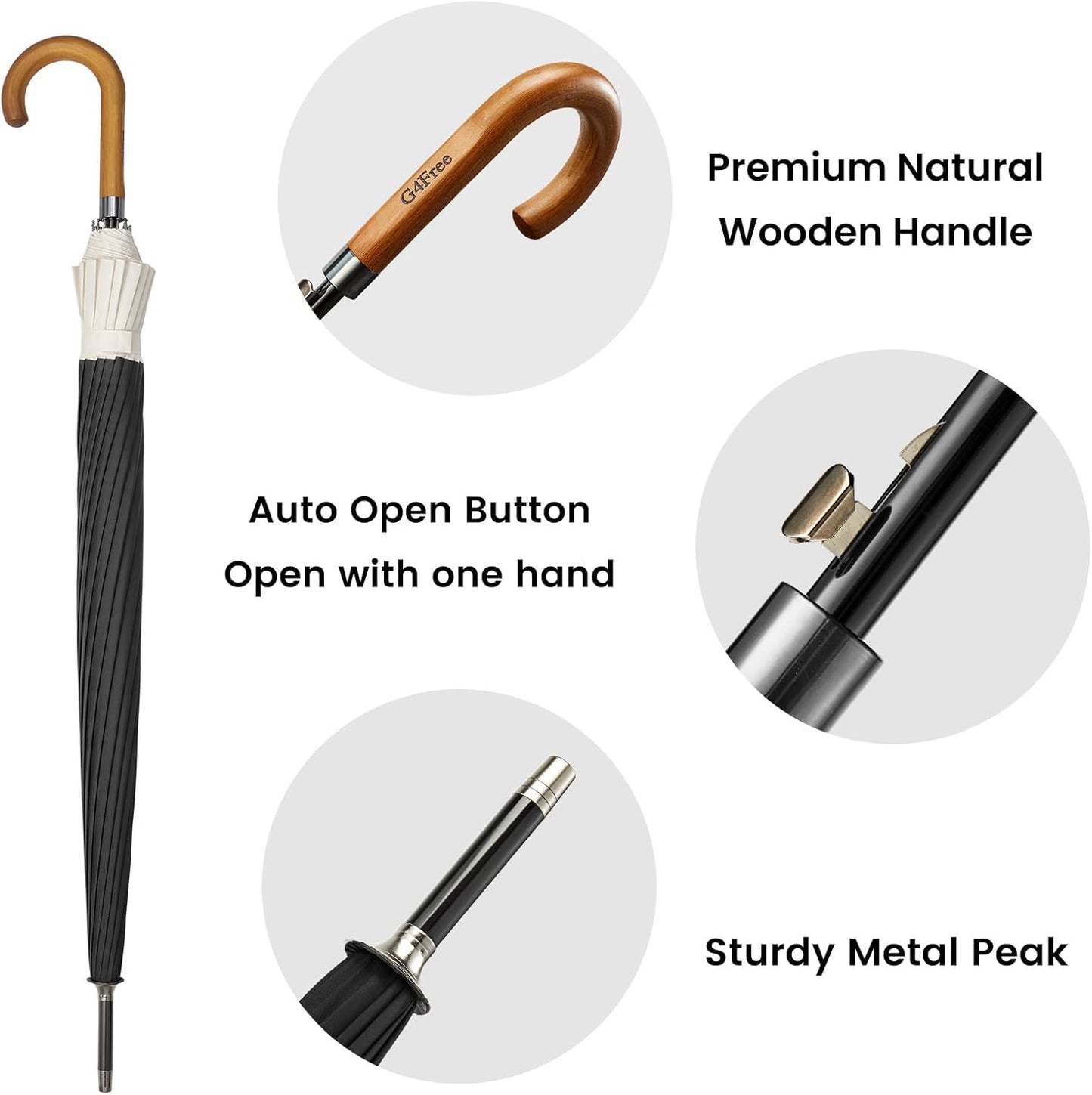 G4Free 54 Inch Large Windproof Umbrella for 2 Persons, 16 Ribs Auto Open Classic Wooden J Handle Cane Stick Golf Rain Umbrellas for Men Women Travel 120cm