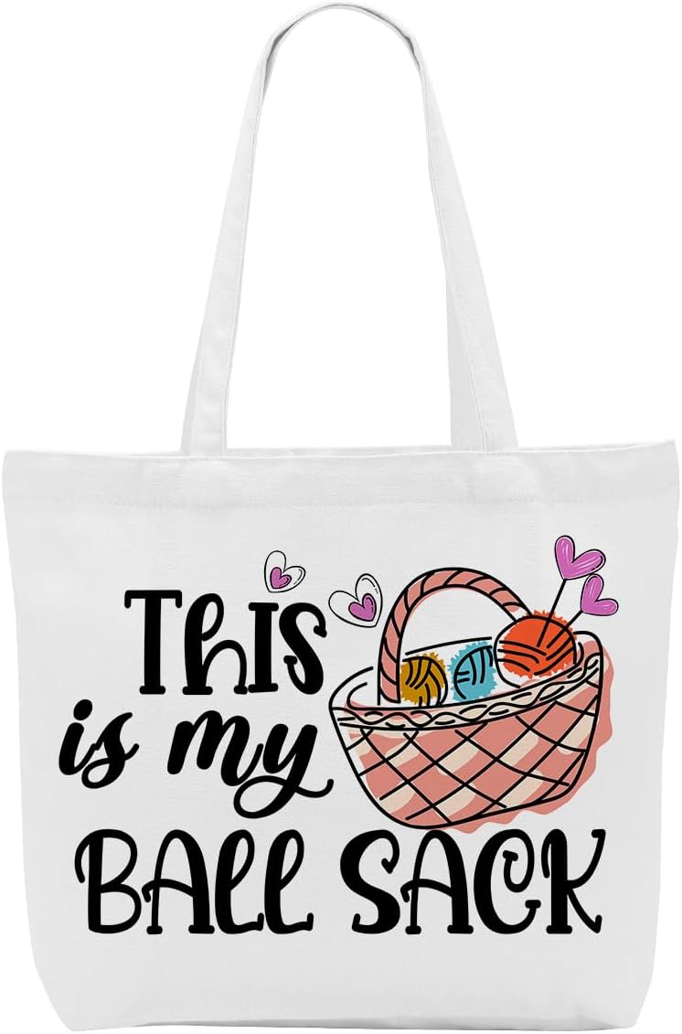 Crochet Knitting Humor Yarn Gifts Canvas Tote Bag, Reusable Grocery Shopping Bags for Crocheters Christmas