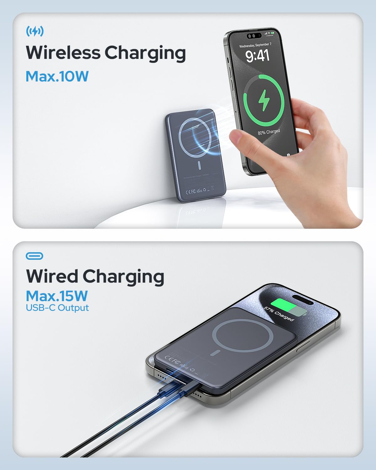 for Magsafe Portable Charger, 5000mAh Slim Wireless Magnetic Power Bank