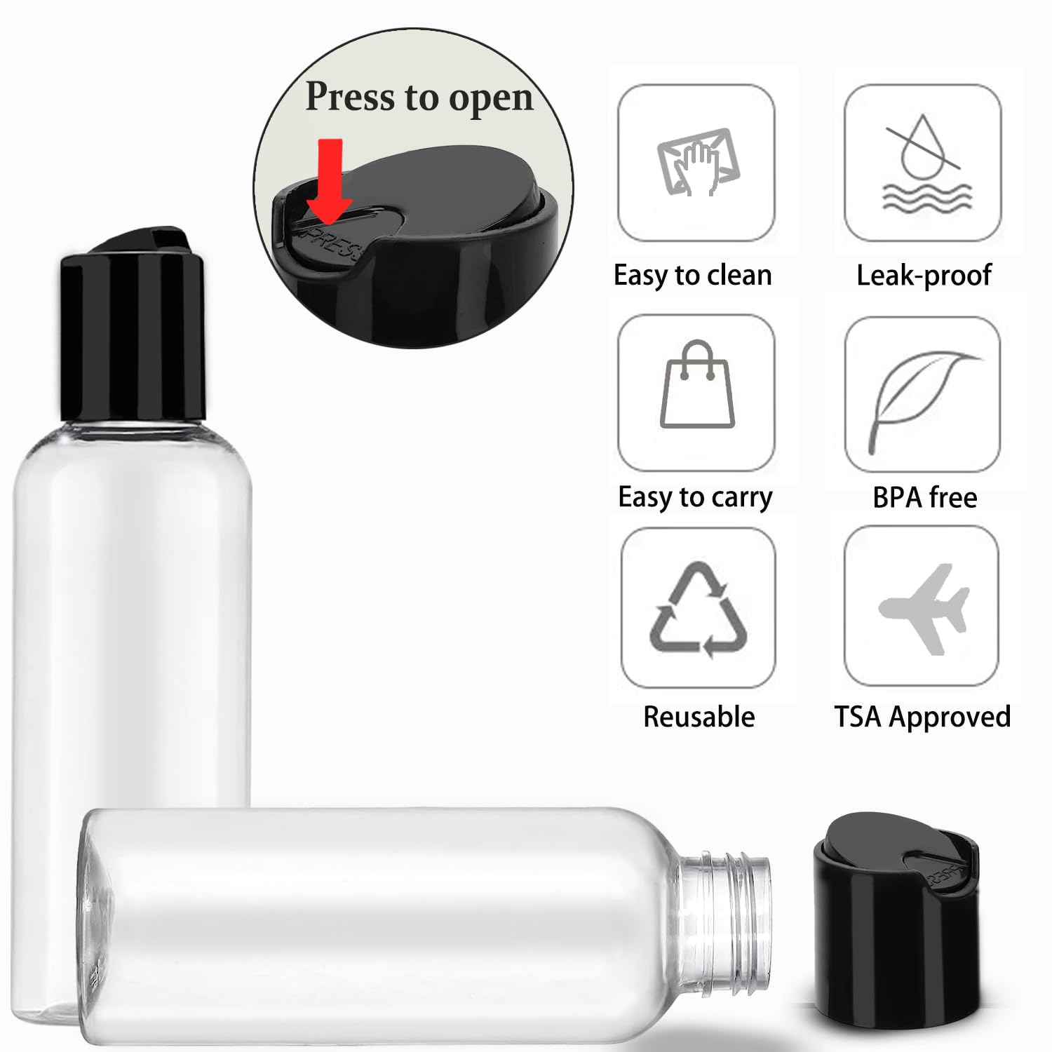 DNSEN 5 Pack 3.4 oz Travel Bottles for Toiletries TSA Approved Leakproof Plastic Empty Travel Size