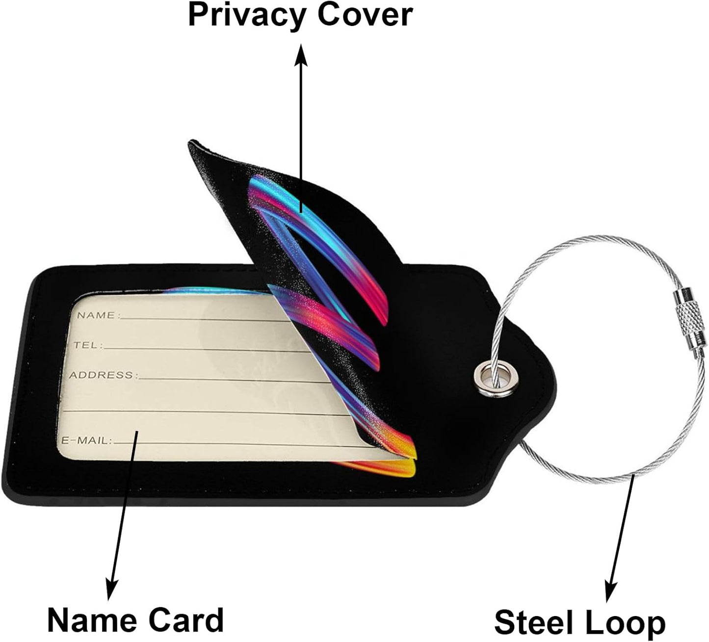 2 Pack Initial Luggage Tags for Suitcase, Colorful Letter Design Cruise Name Bag Tags, Novelty Baggage Identifiers with Full Privacy Cover, Leather ID Label for Women Men Kids Travel, Rainbow Letter W