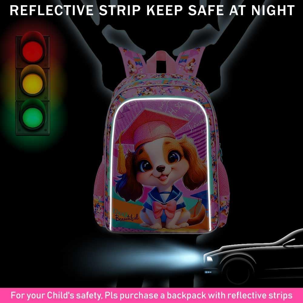 3PCS Girls Dog Backpack, 16" Kids Bookbag with Lunch Box, Kids Water Resistant Elementary Preschool Toddler School Bag - Pink Dr. Dog