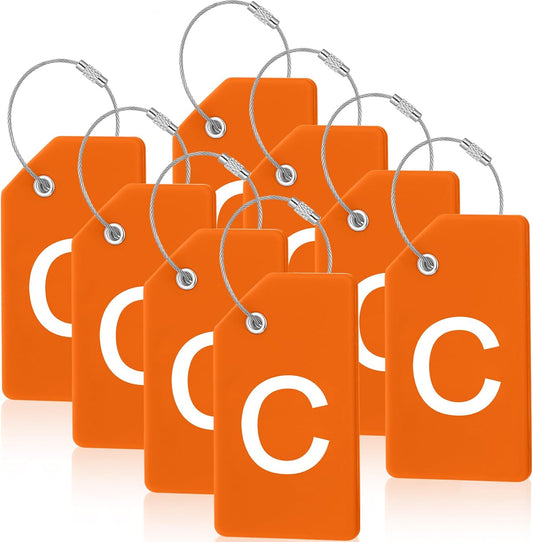 8 Pcs Initial Letter A-Z Luggage Tags Silicone Suitcase Instrument Tag with Name Card and Stainless Steel Loop(Letter C,Orange)