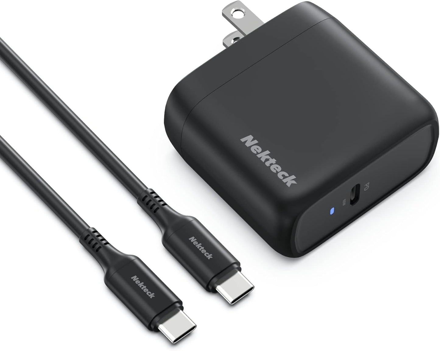 Nekteck 65W GaN II USB-C Fast Charger [USB-IF Certified] - PD 3.0 PPS, Foldable & Compact, 6.6ft Cable - Compatible with iPhone 15, MacBook Air/Pro, iPad, Galaxy S21/S20 & More