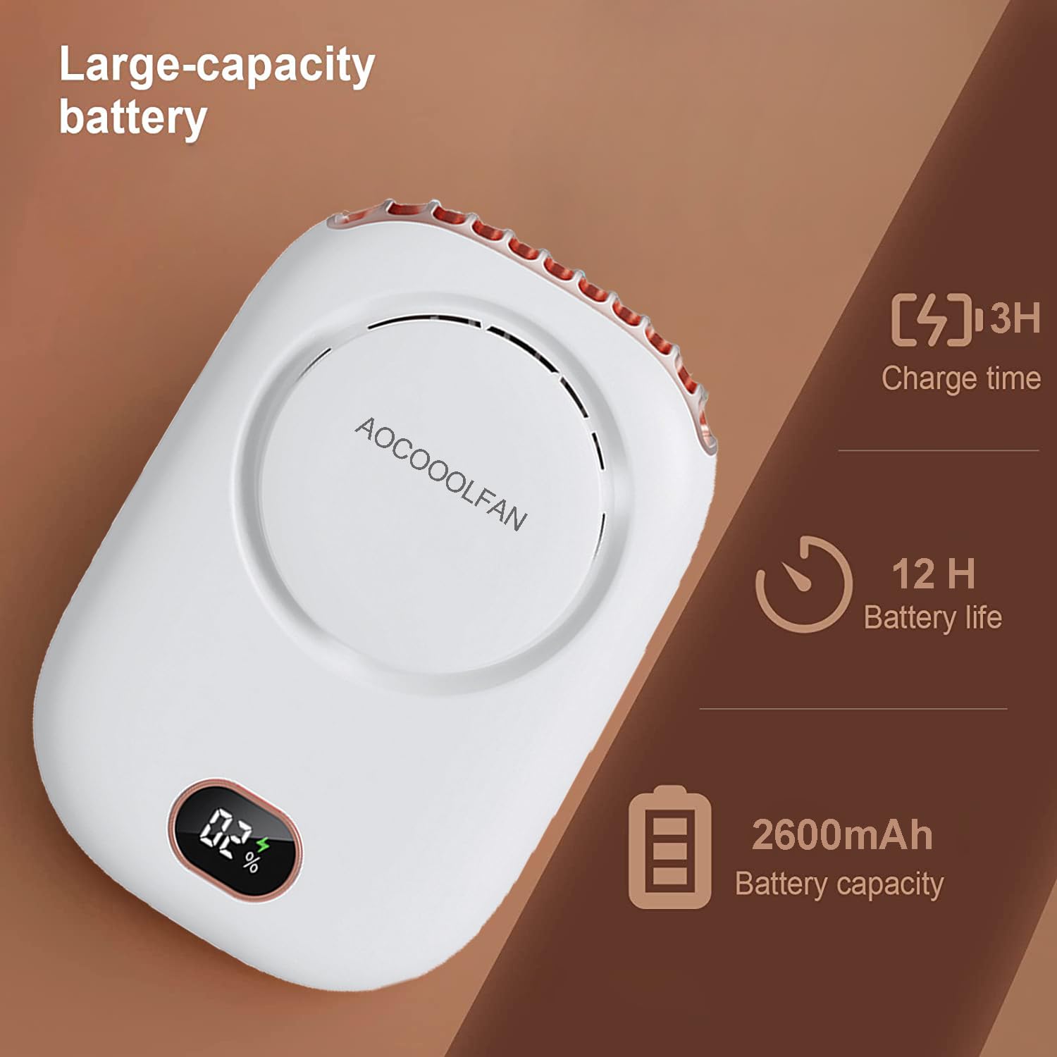 AOCOOLFAN Portable Neck Fan, Mini Small Personal Handheld Fan USB Rechargeable 3 Speed for Girls