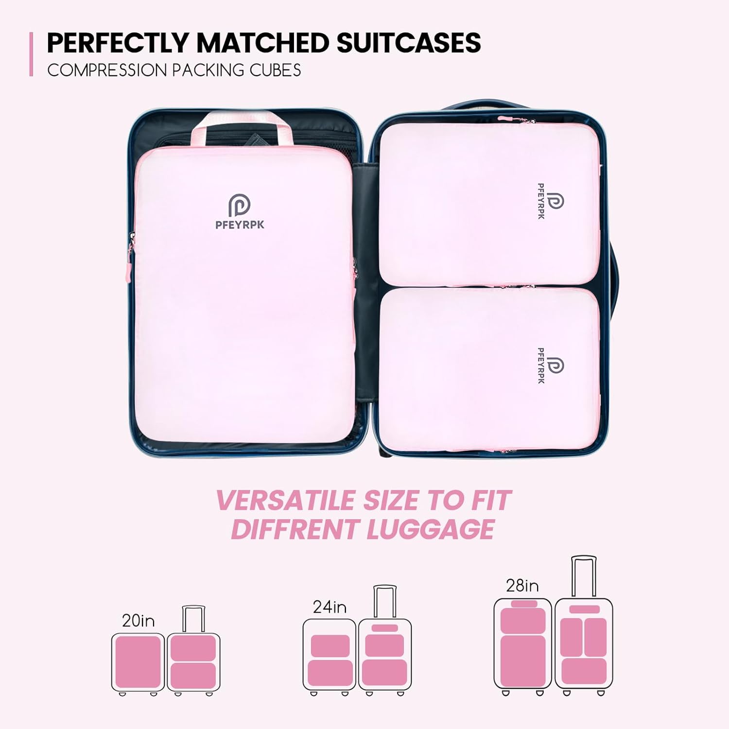 Lightweight Compression Packing Cubes for Suitcases, Compressible Expandable Travel Packing