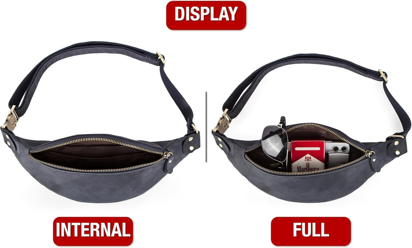 Slim Genuine Leather Waist Pack for Men Women Vintage Crossbody Fanny Pack Travel Riding Detachable Belt Bag (Vintage Blue)