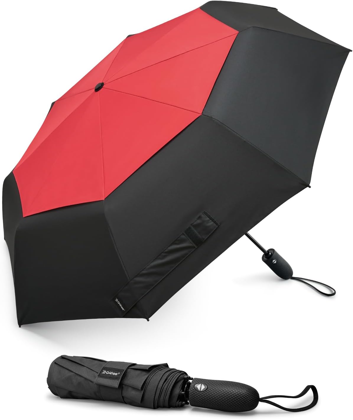 G4Free Windproof Travel Umbrellas for Rain 46inch Double Canopy Automatic Compact Umbrella with Strong Fiberglass Frame and Windproof Cable