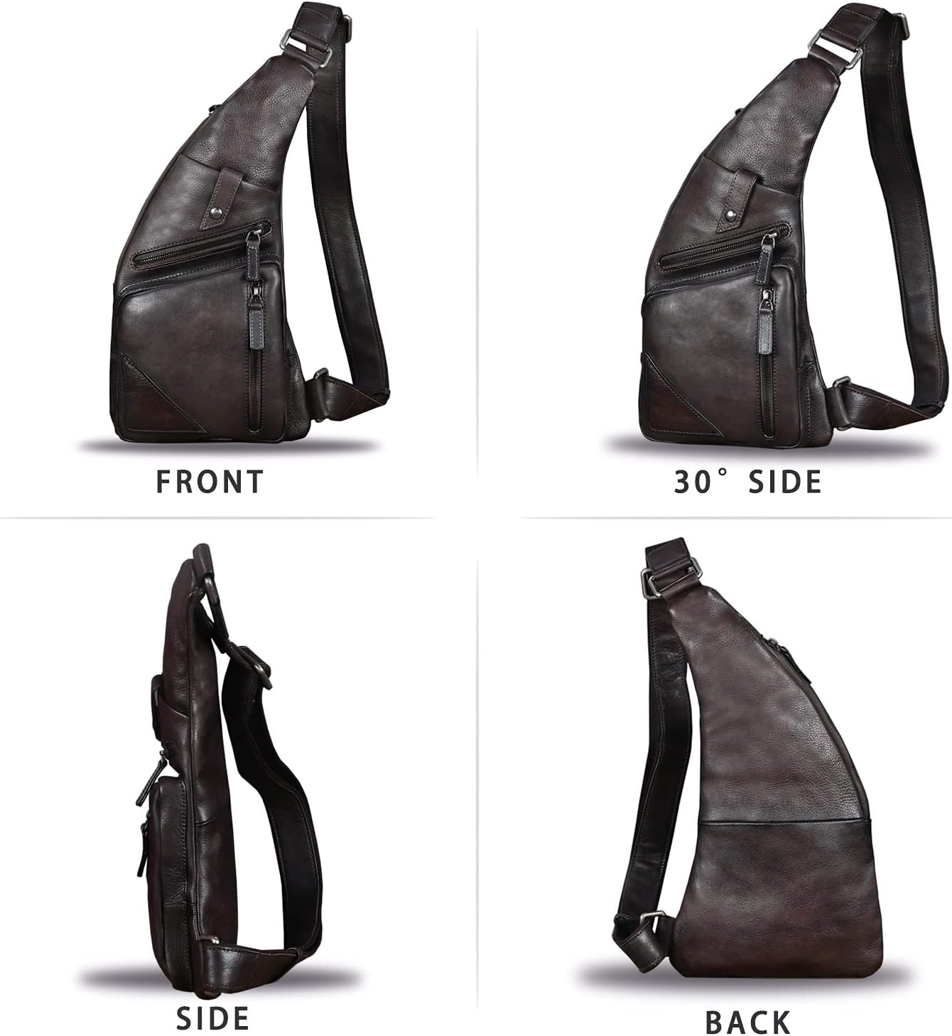 Genuine Leather Sling Bag for Men Vintage Handmade Crossbody Daypack Hiking Backpack Retro Crossbody Shoulder Bags (DarkCoffee)