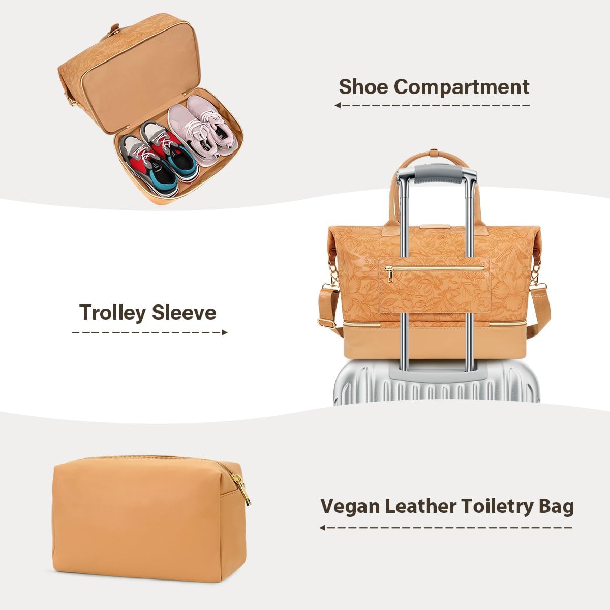 Leather Weekender Bags for Women, Travel Duffel Bag PU Overnight Bag Carry On Tote Bag with Shoe