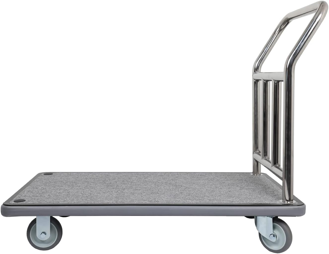 Value Valet Utility Cart - Stainless Steel Hotel Cart w/ Grey Carpet & 5" Wheels - Transporter Condo - Luggage Roller for Travel, Resorts, Conference & Residential Use