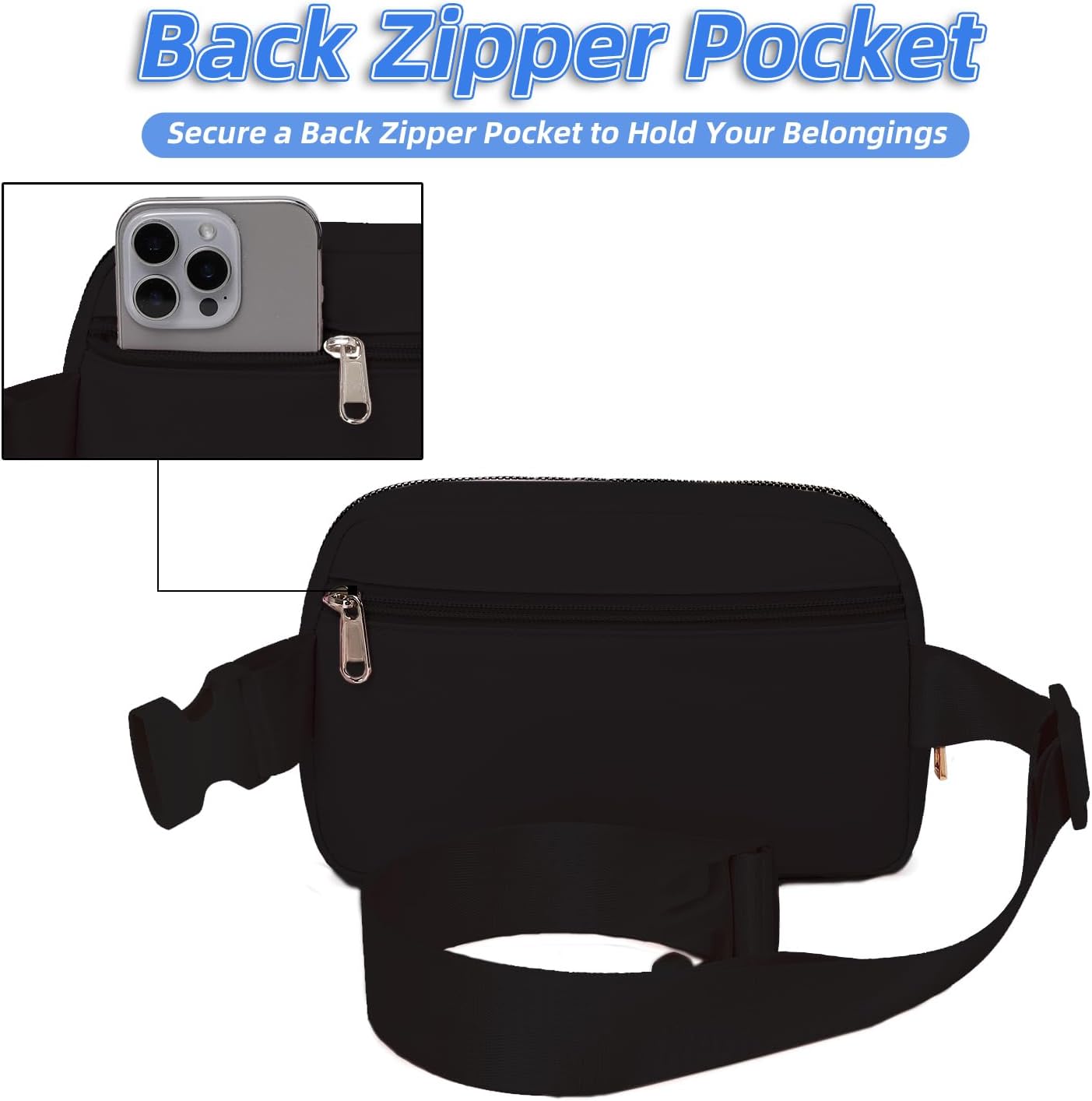 Belt Bag for Women, Cross Body Fanny Pack Fashion Waist Packs Everywhere Belt Bag with Adjustable Strap Gifts for Teen Girls Women Men (Black)