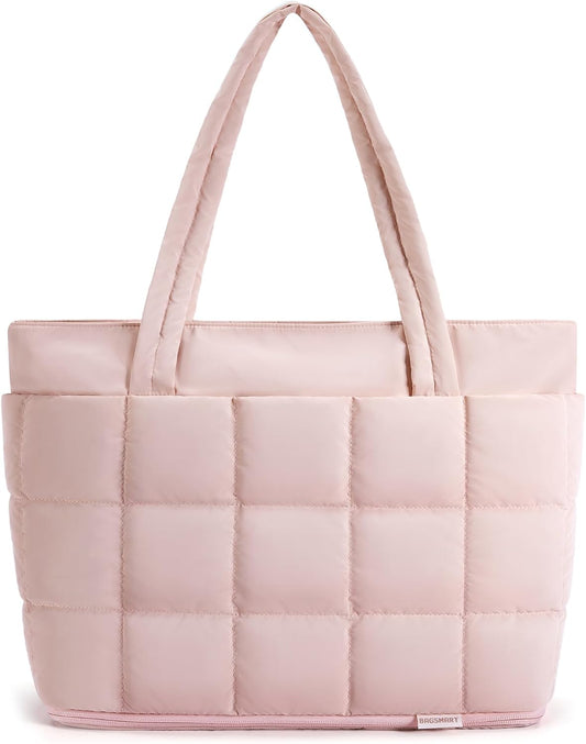 BAGSMART Expandable Tote Bag for Women, Puffer Work Tote Handbag, Quilted Carry-On Travel Gym Bag