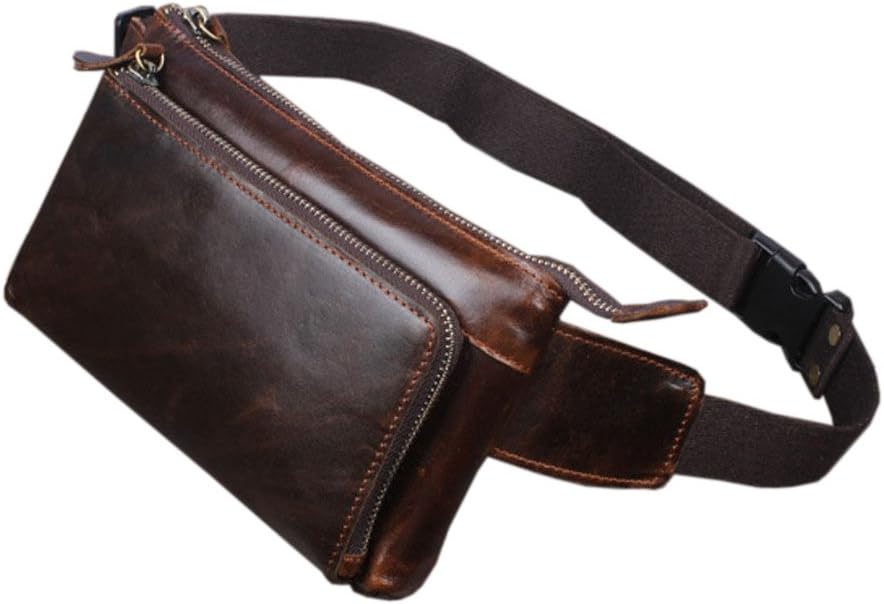 Hebetag Leather Waist Pack Fanny Bag for Men Women Outdoor Travel Sports Running Walking Hiking Hip Bum Belt Slim Cell Phone Purse Casual Waist Wallet Pouch (#01Coffee(Oil Wax Leather))
