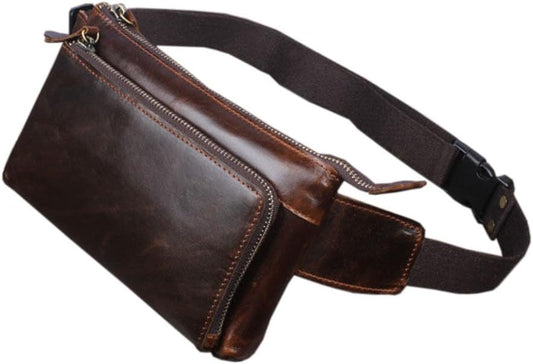 Hebetag Leather Waist Pack Fanny Bag for Men Women Outdoor Travel Sports Running Walking Hiking Hip Bum Belt Slim Cell Phone Purse Casual Waist Wallet Pouch (#01Coffee(Oil Wax Leather))