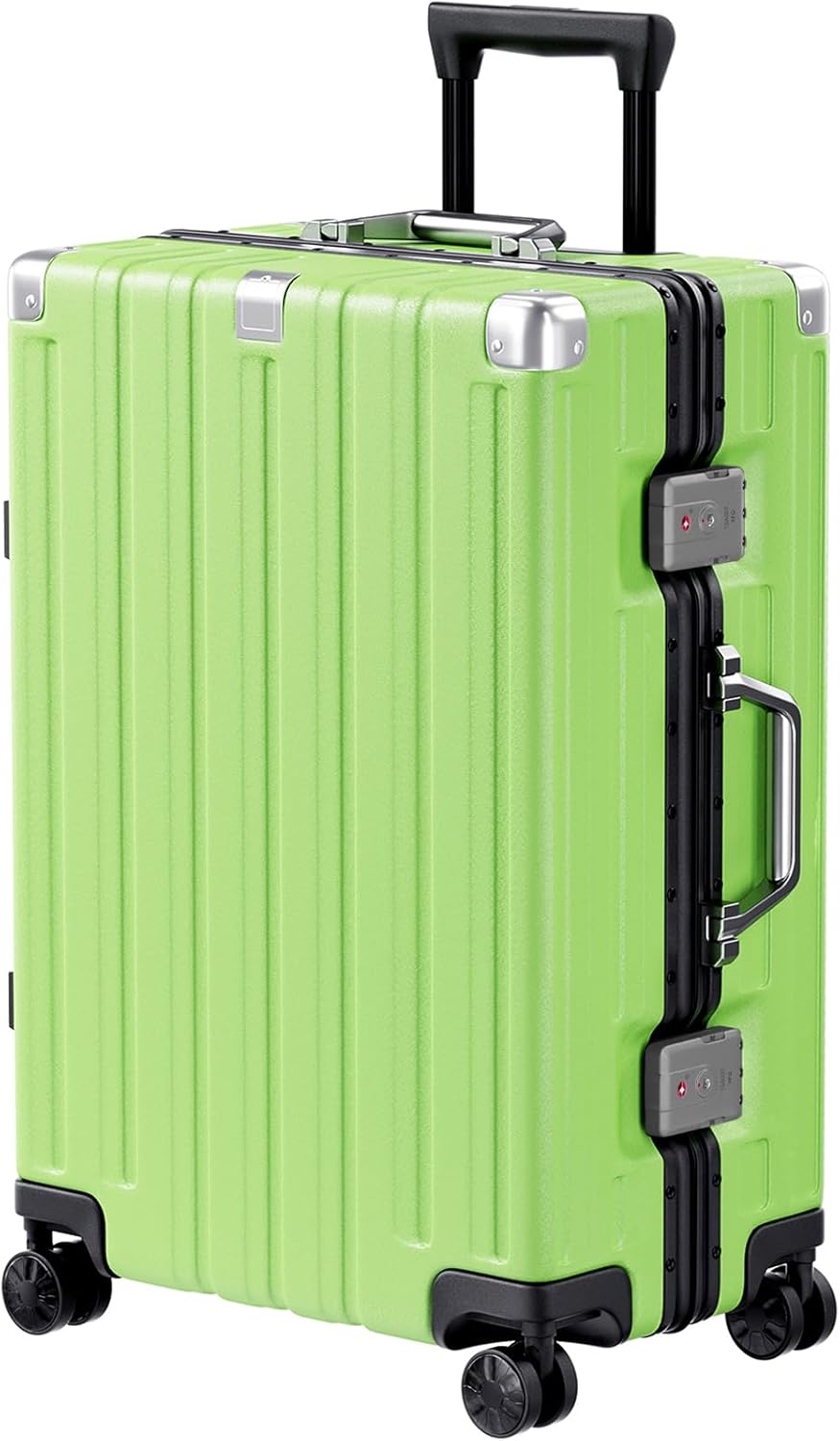 Krute Luggage 24 Inch Aluminum Frame Zipperless Suitcase with Spinner Wheels Checked Luggage PC+ABS