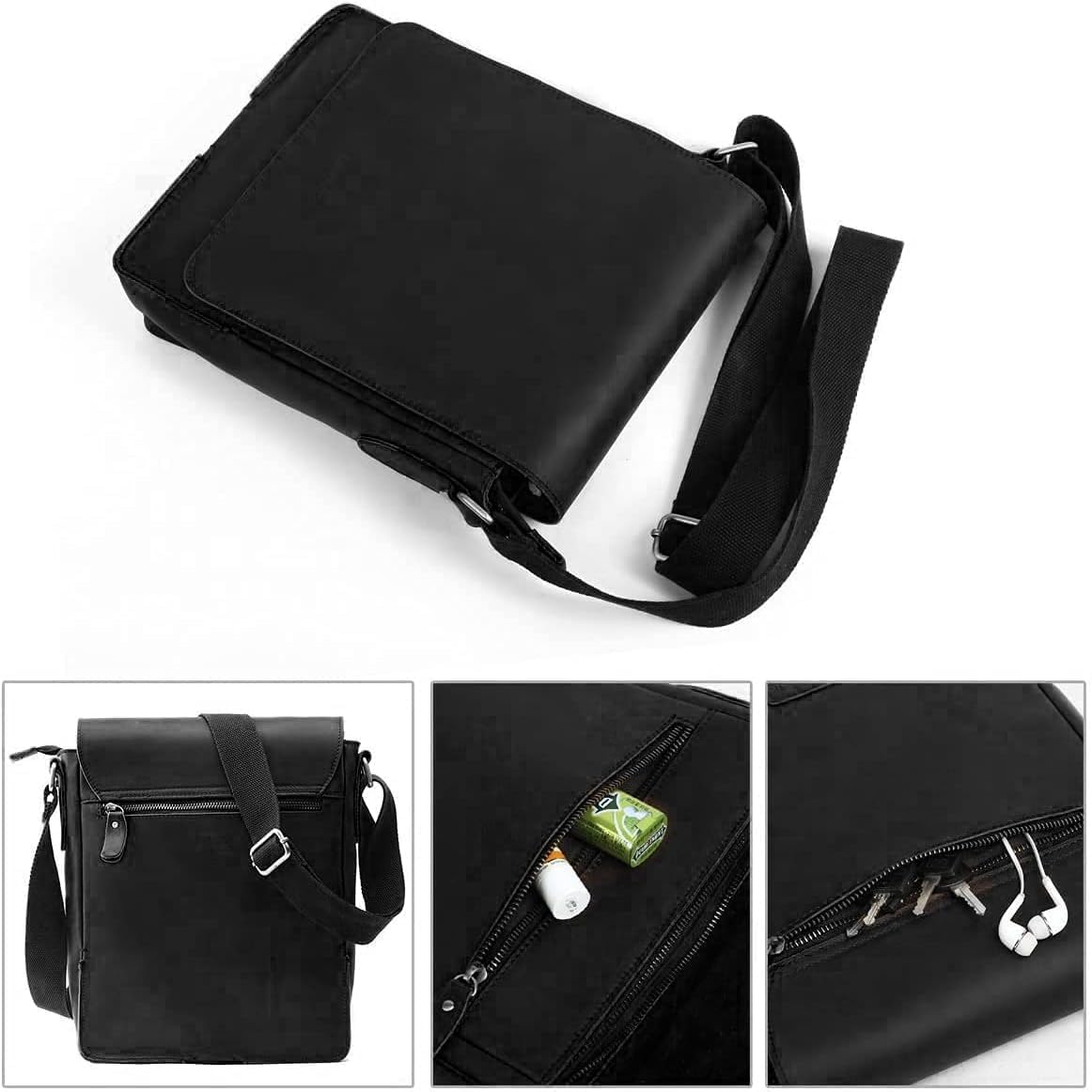 Leathario Crossbody Bag for Men Genuine Leather Small Messenger Shoulder Purse Side Vintage Satchel for Work Travel Daily