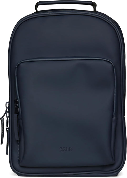 RAINS Book Daypack - Navy Laptop Backpack for Men and Women, Waterproof Black Minimalist Commuter Bag with 15” Laptop Room, Front Zip Pocket - 2 Year Warranty